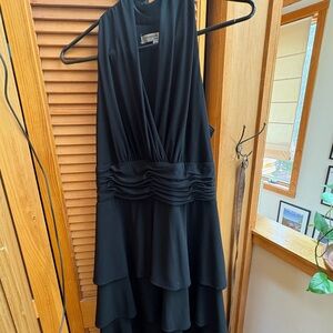 Evan Picone Black Tiered V-Neck Evening Dress